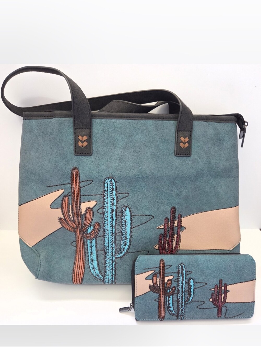 Montana West Concealed Carry Purse Handbag & Matching Wallet Blue Tan Leather